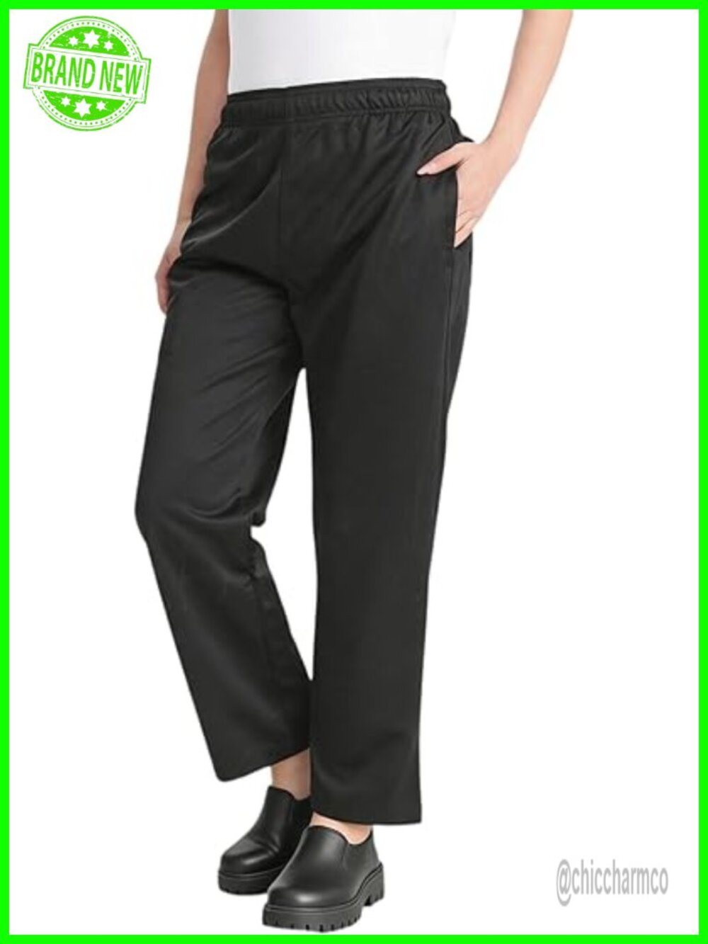 Stretch Black Chef Pants with Pockets Baggy Cargo Elastic Waist Work Pants